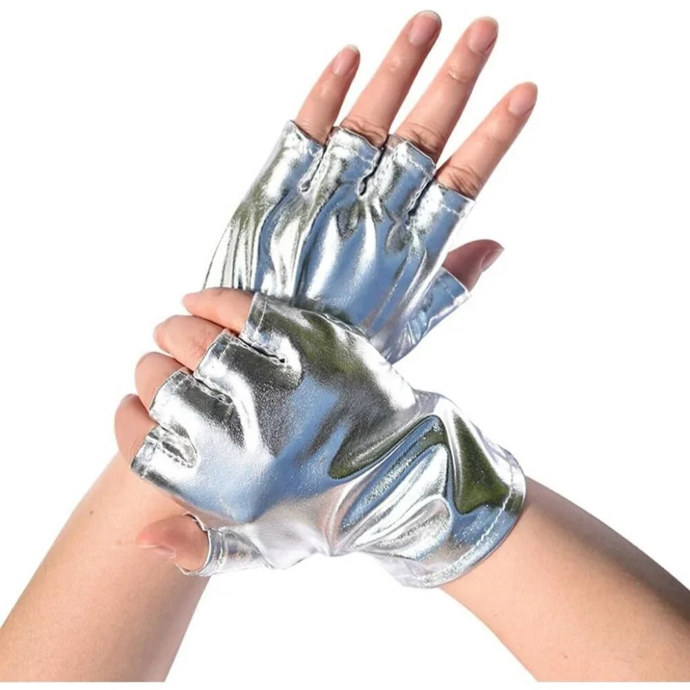 Women's Silver-2 Fingerless Cosplay Gothic Gloves Punk Rock Halloween Party